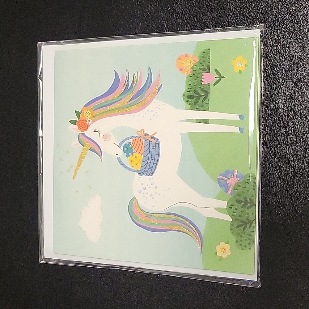 Stunning pop up unicorn bunny rabbit Easter egg pop up card glitter on front
